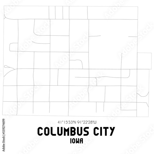 Columbus City Iowa. US street map with black and white lines.