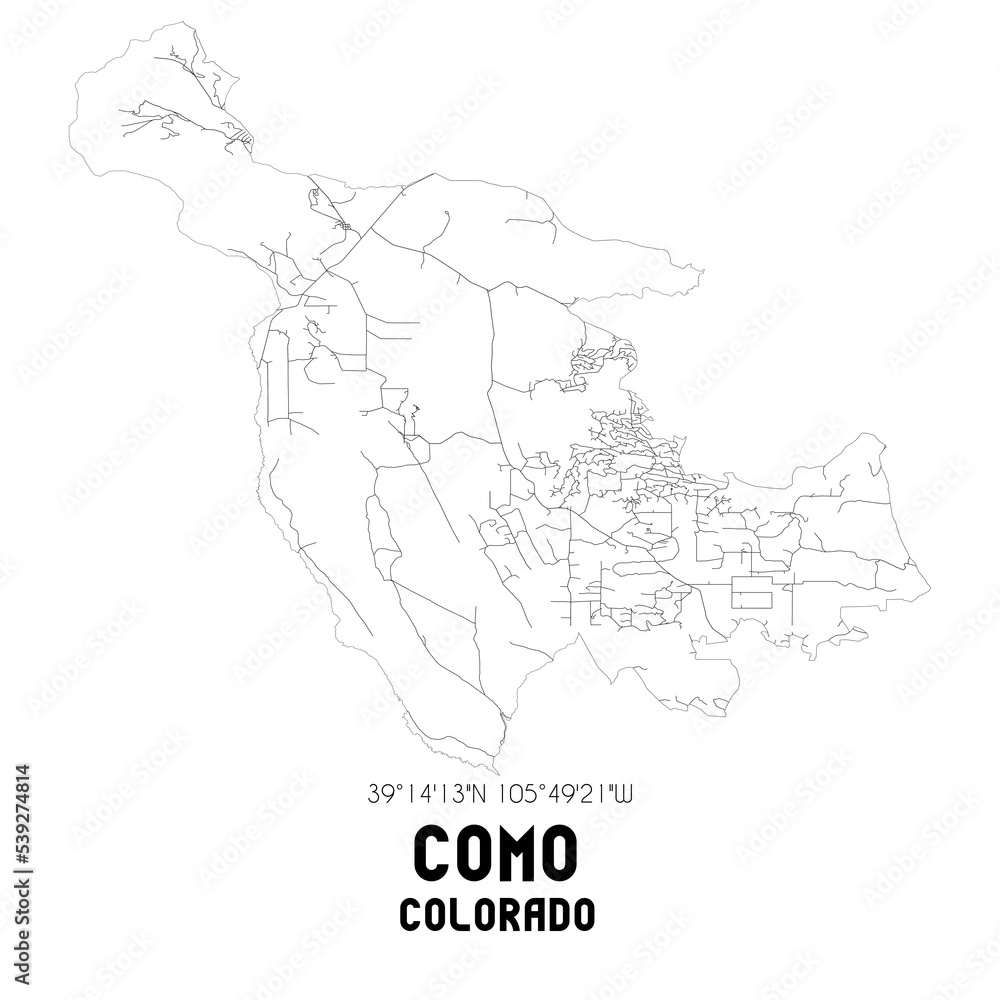Como Colorado. US street map with black and white lines.