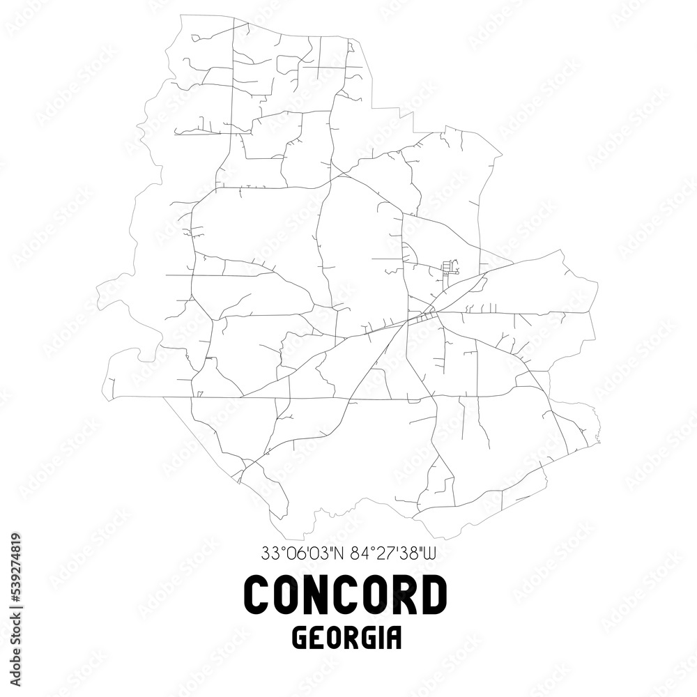 Concord Georgia. US street map with black and white lines.