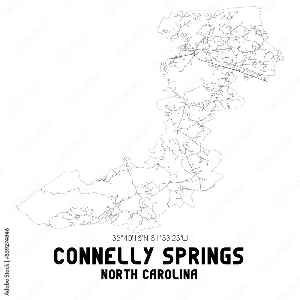 Connelly Springs North Carolina. US street map with black and white