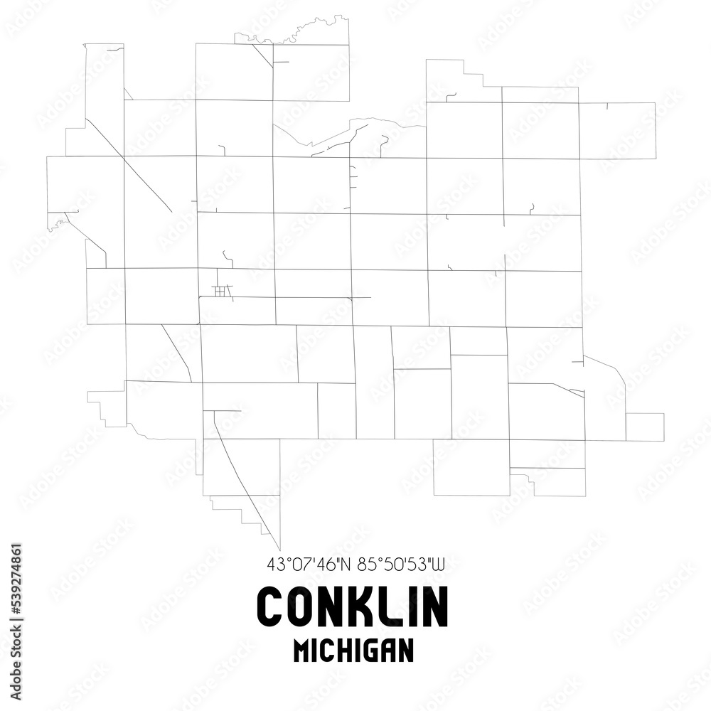 Conklin Michigan. US street map with black and white lines. Conklin Michigan. US street map with black and white lines.