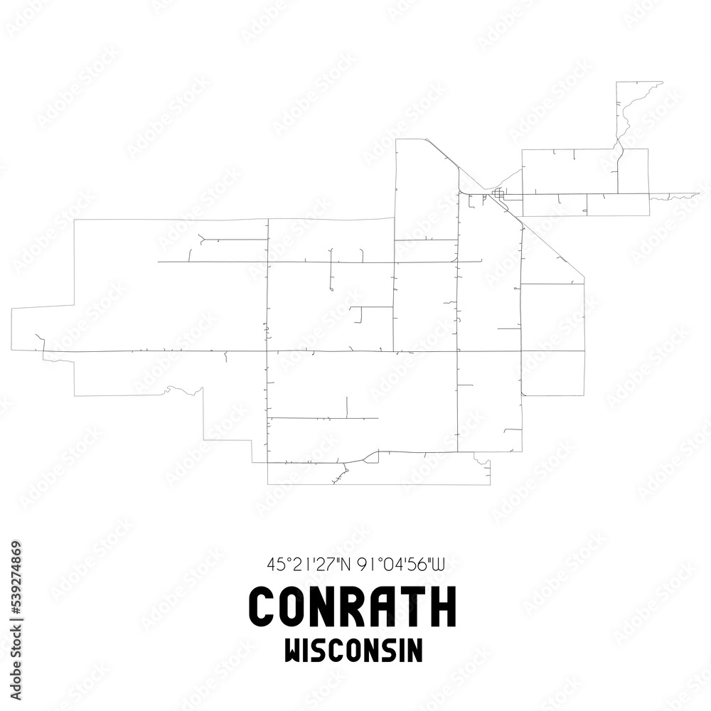 Conrath Wisconsin. US street map with black and white lines. Conrath Wisconsin. US street map with black and white lines.