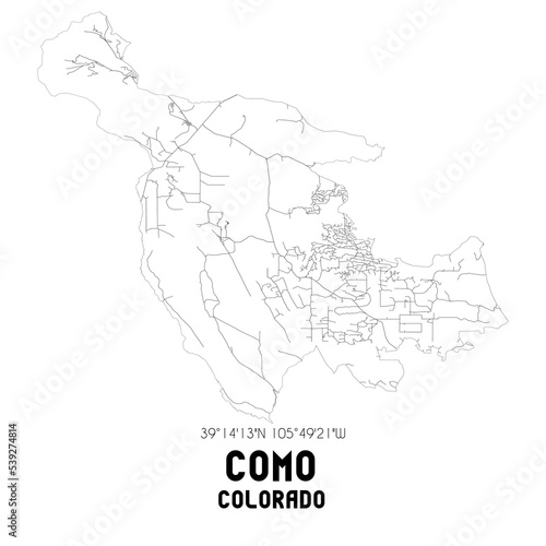 Como Colorado. US street map with black and white lines.