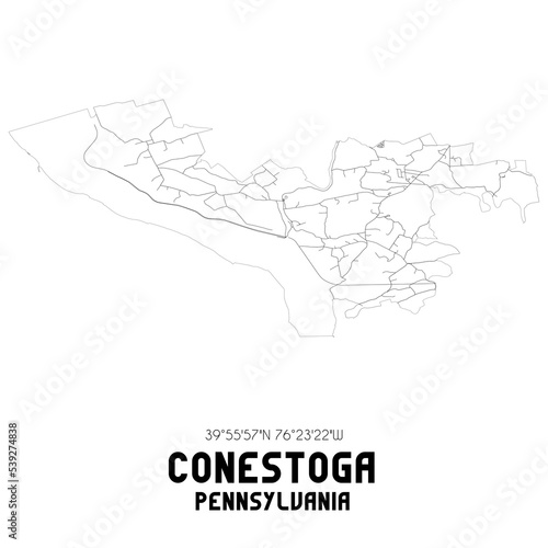 Conestoga Pennsylvania. US street map with black and white lines.