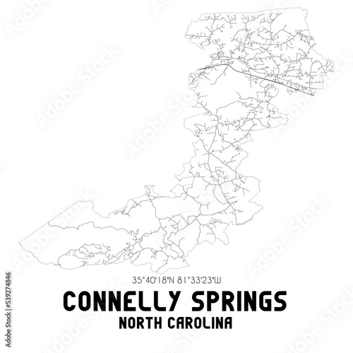 Connelly Springs North Carolina. US street map with black and white lines.