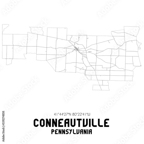 Conneautville Pennsylvania. US street map with black and white lines.