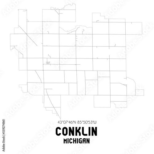 Conklin Michigan. US street map with black and white lines. photo