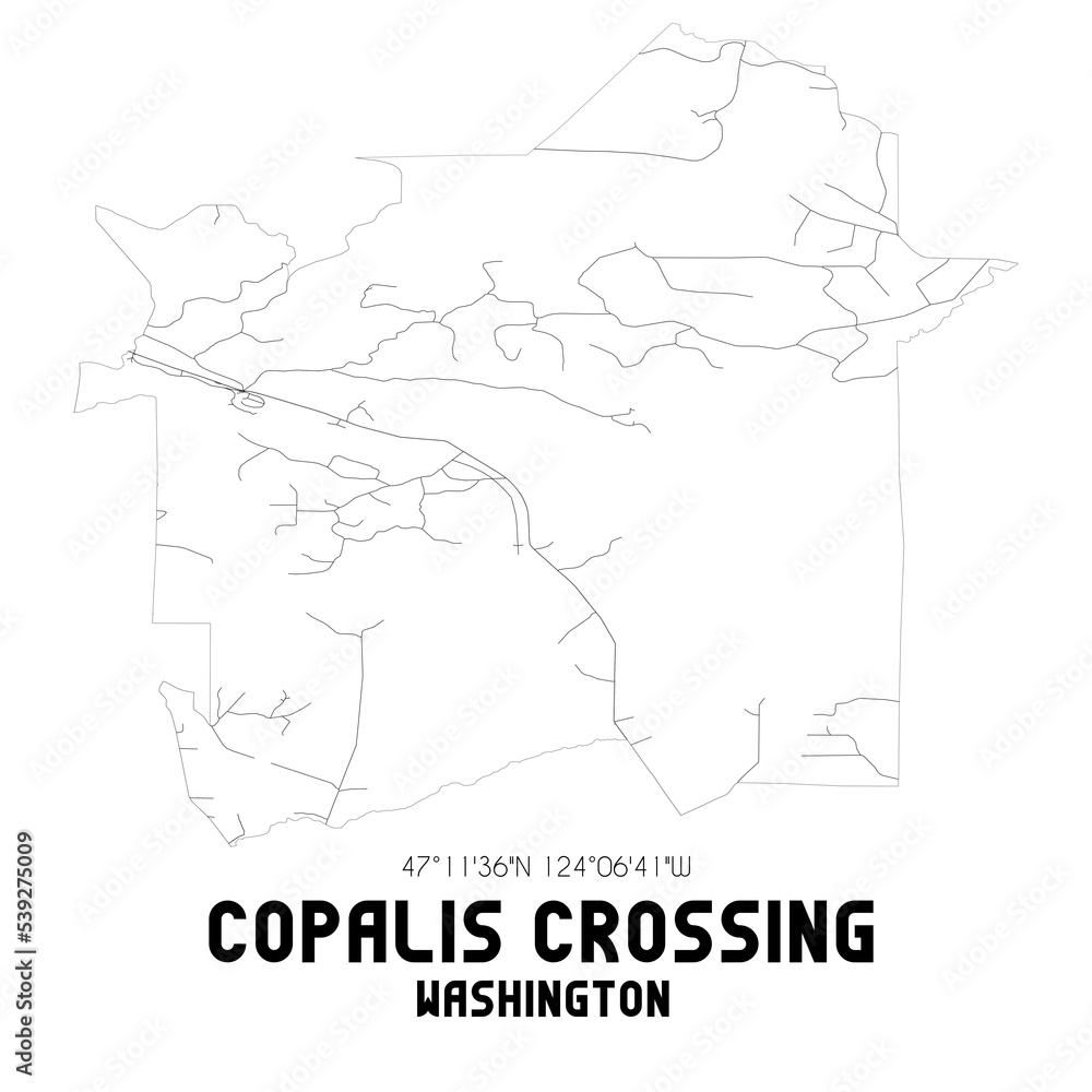 Copalis Crossing Washington. US street map with black and white lines.