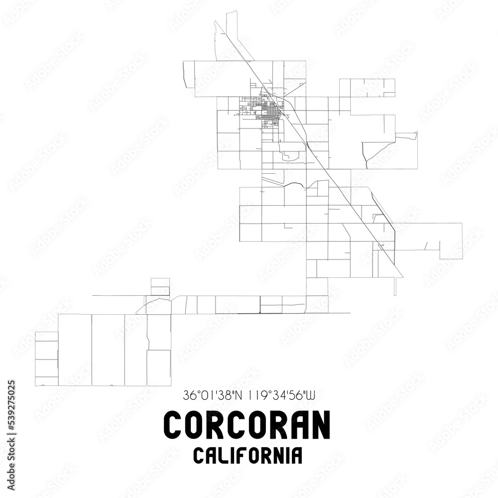Corcoran California. US street map with black and white lines. Corcoran California. US street map with black and white lines.