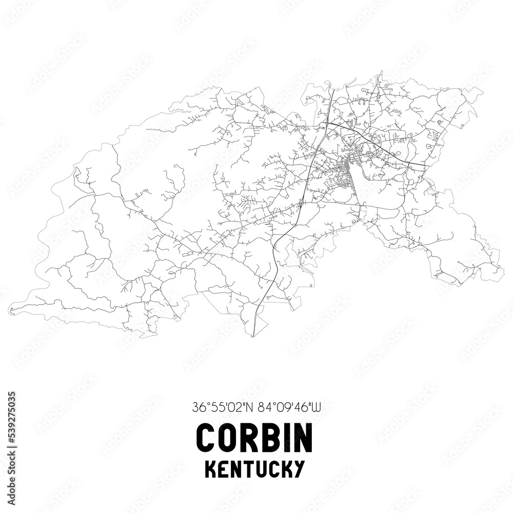 Corbin Kentucky. US street map with black and white lines. Corbin Kentucky. US street map with black and white lines.