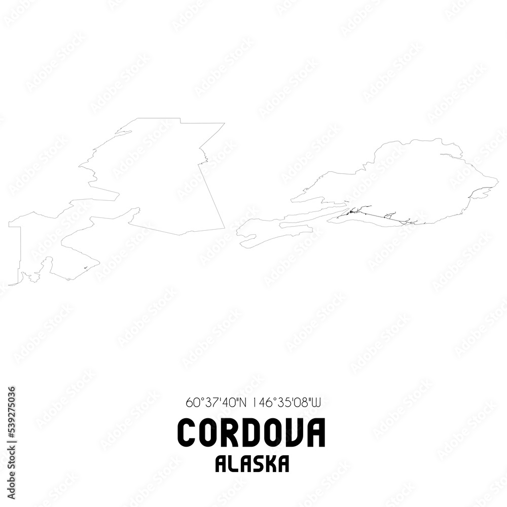Cordova Alaska. US street map with black and white lines. Stock