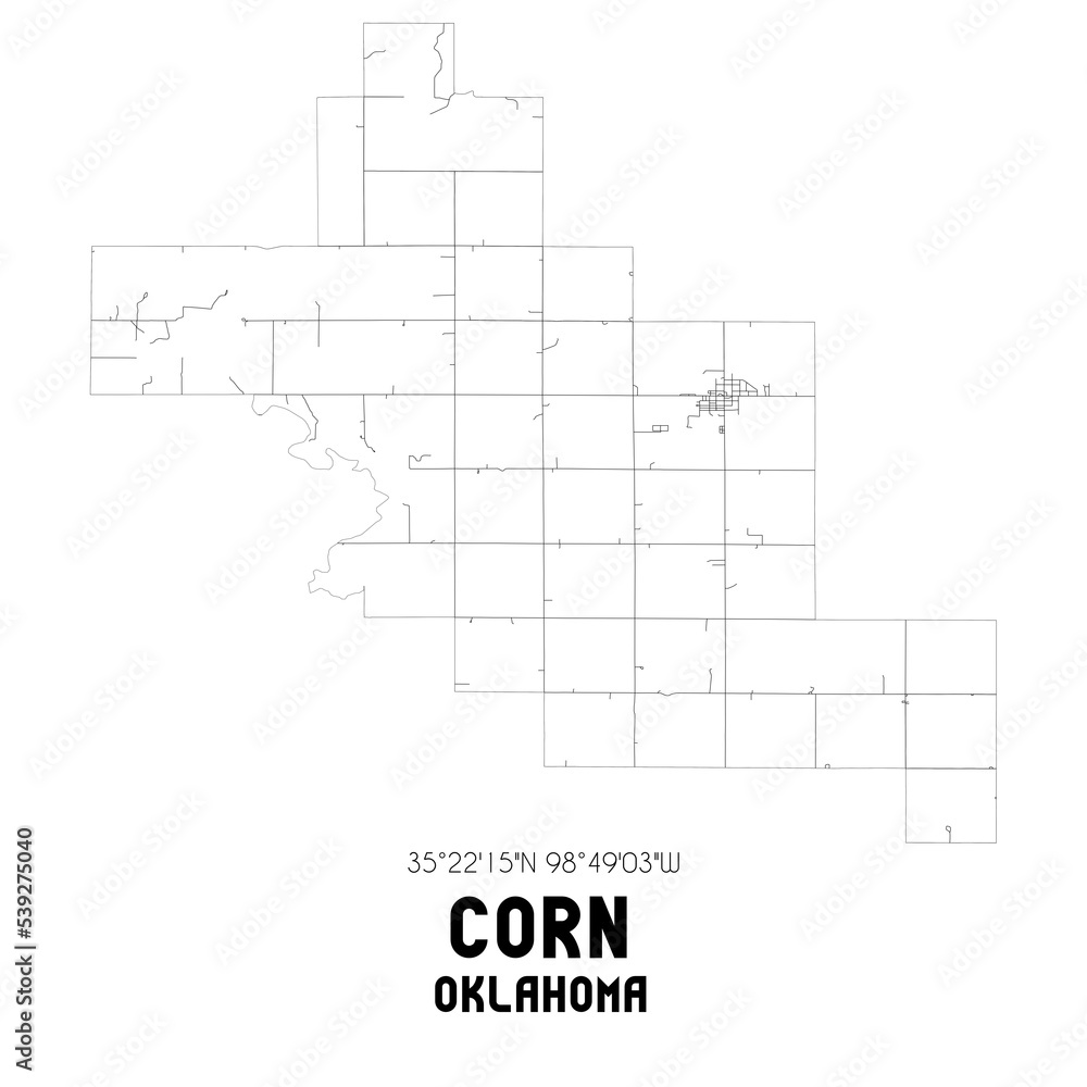 Corn Oklahoma. US street map with black and white lines. Corn Oklahoma. US street map with black and white lines.