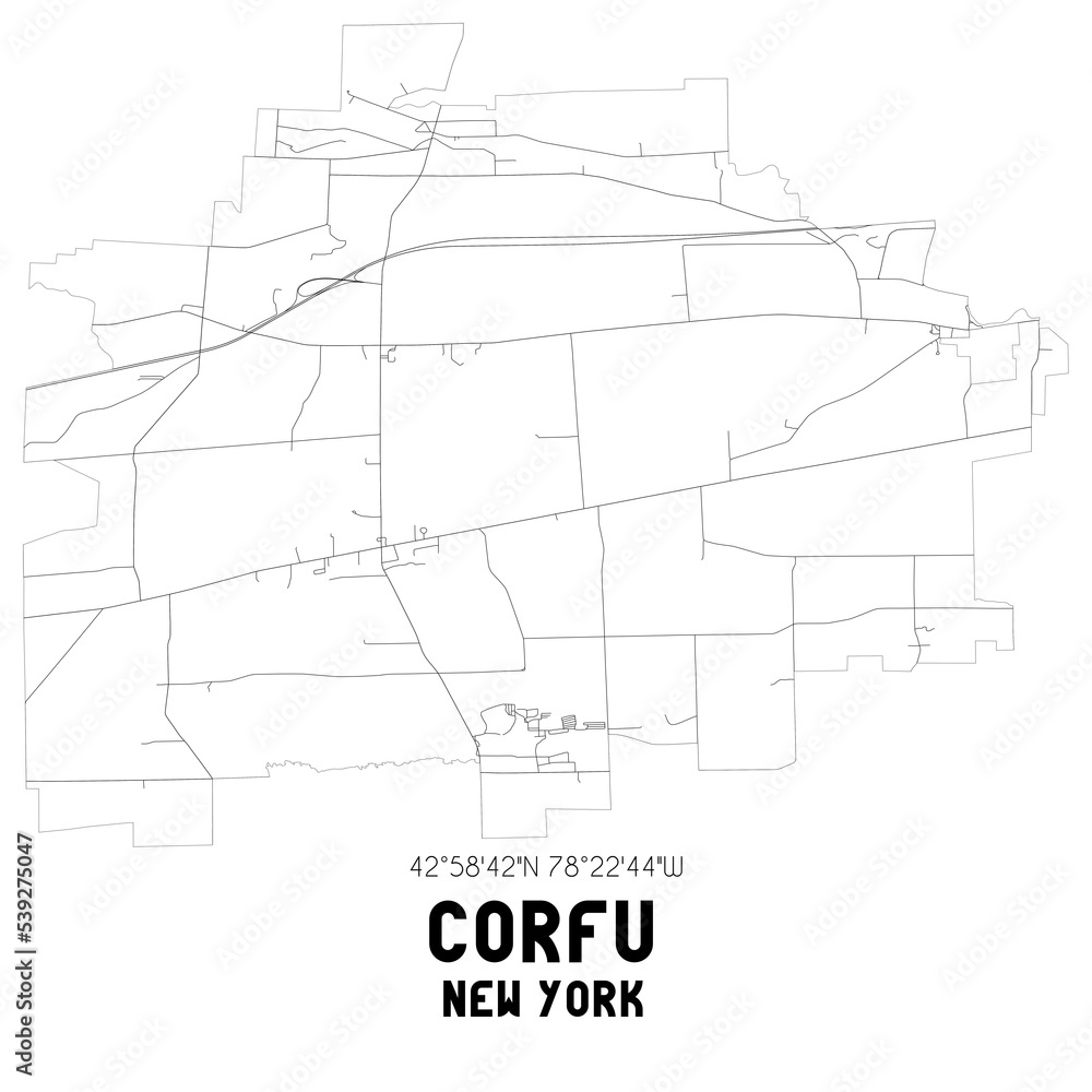 Corfu New York. US street map with black and white lines. Stock Illustration Adobe Stock