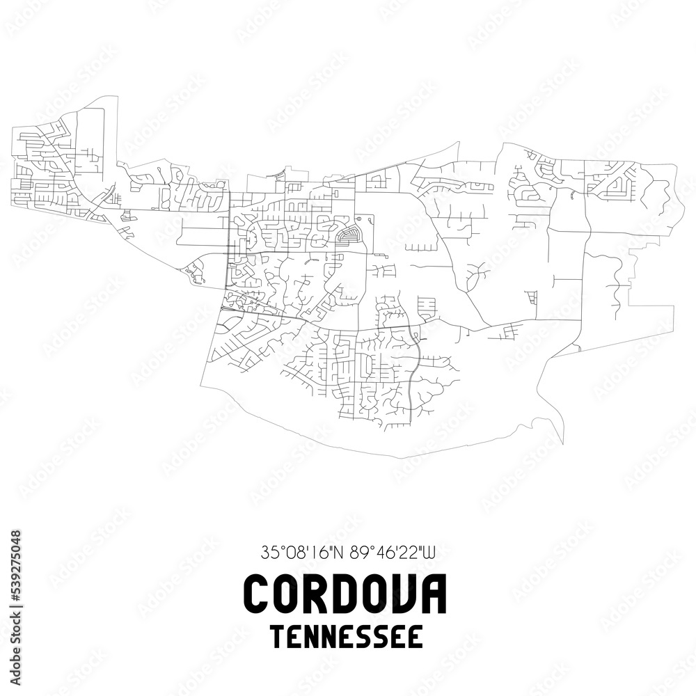 Cordova Tennessee. US street map with black and white lines. Cordova Tennessee. US street map with black and white lines.