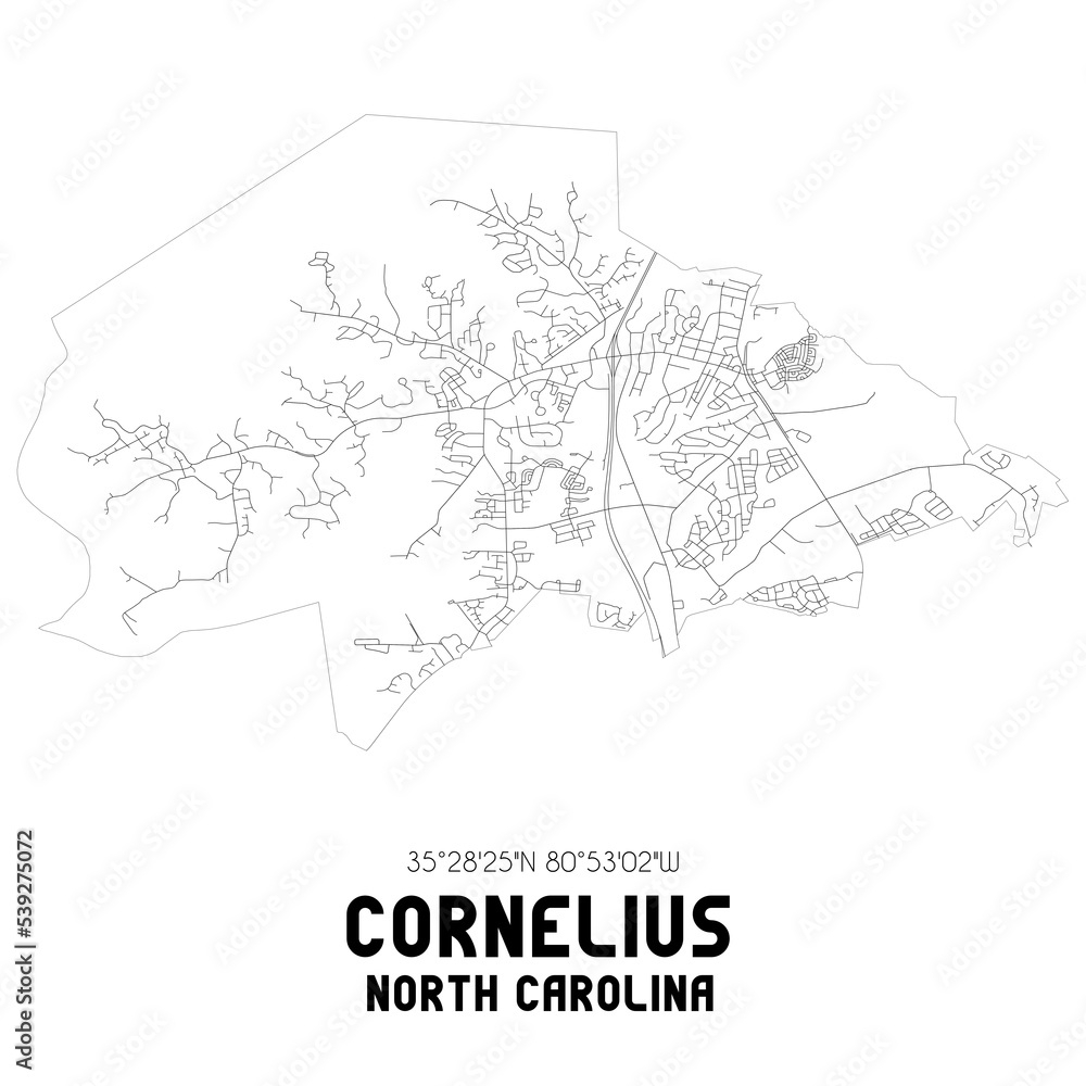 Cornelius North Carolina. US street map with black and white lines. Cornelius North Carolina. US street map with black and white lines.