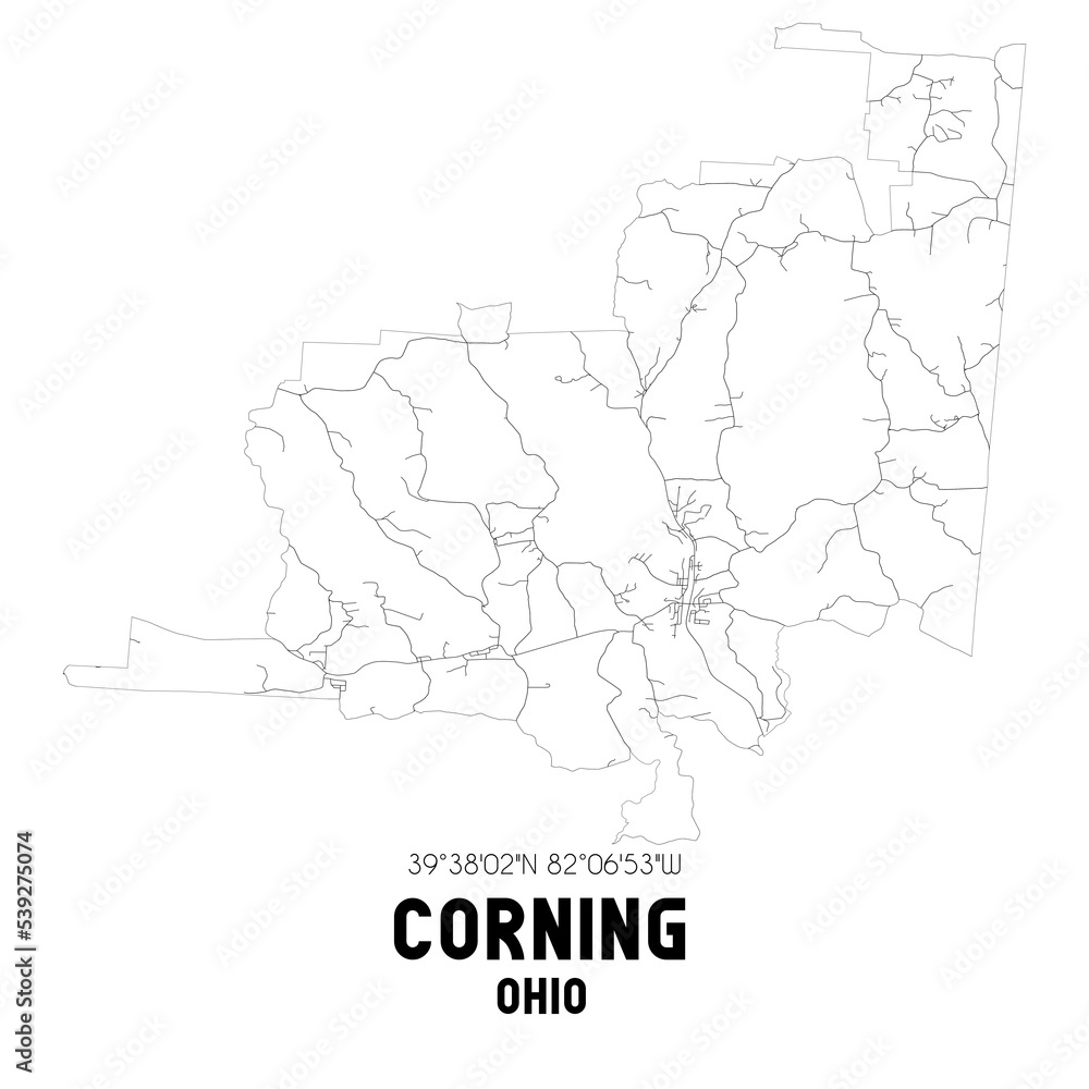 Corning Ohio. US street map with black and white lines.