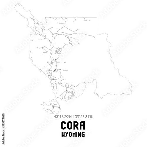 Cora Wyoming. US street map with black and white lines.