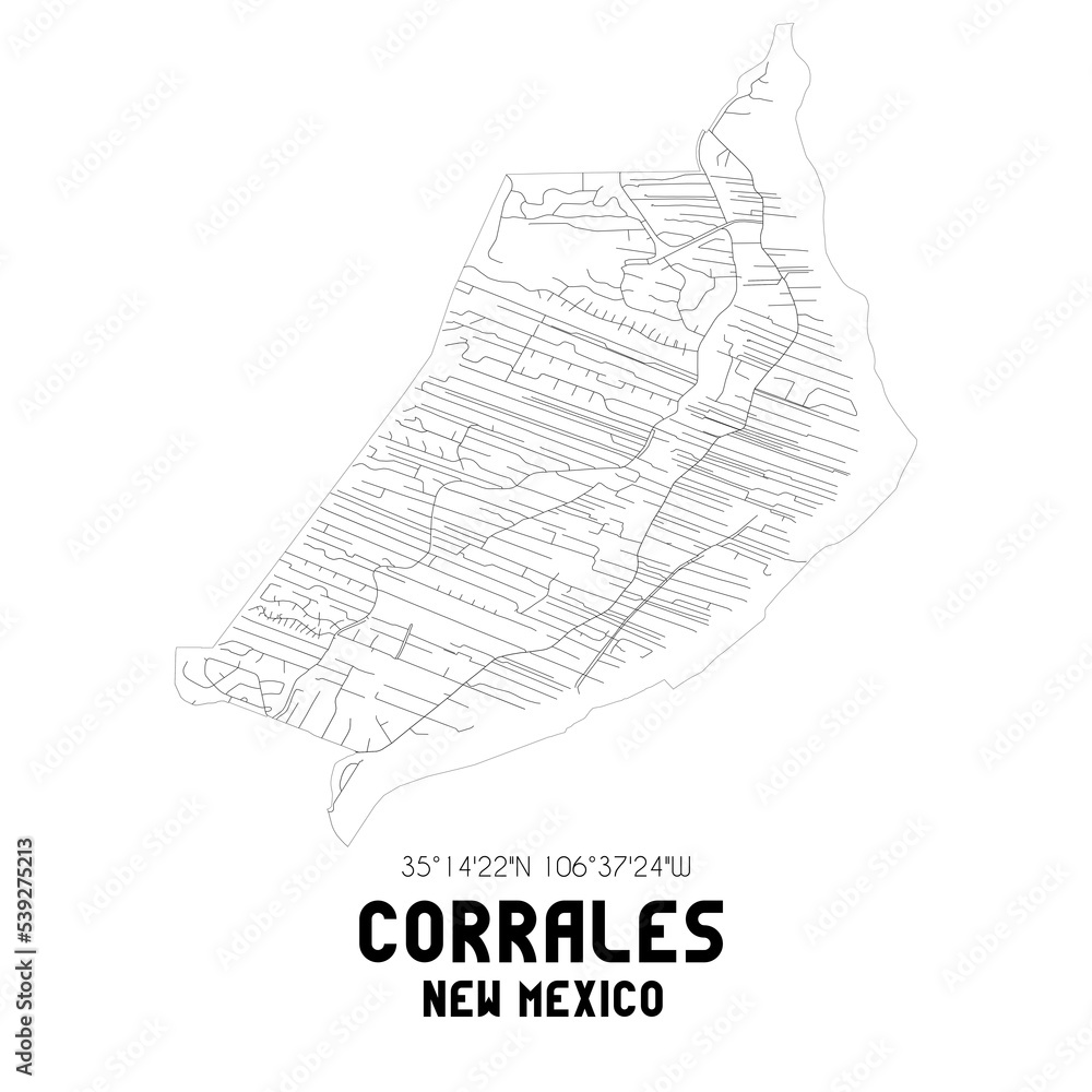 Corrales New Mexico. US street map with black and white lines. Stock