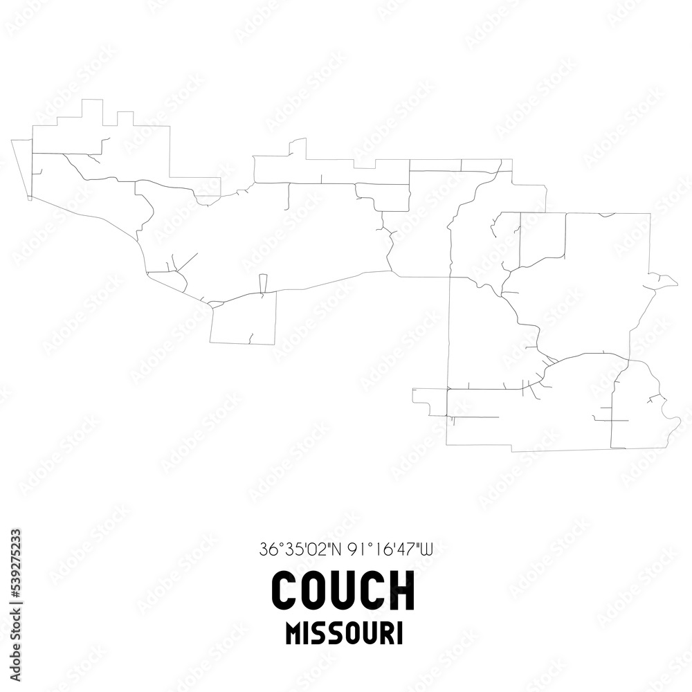 Couch Missouri. US street map with black and white lines. Couch Missouri. US street map with black and white lines.