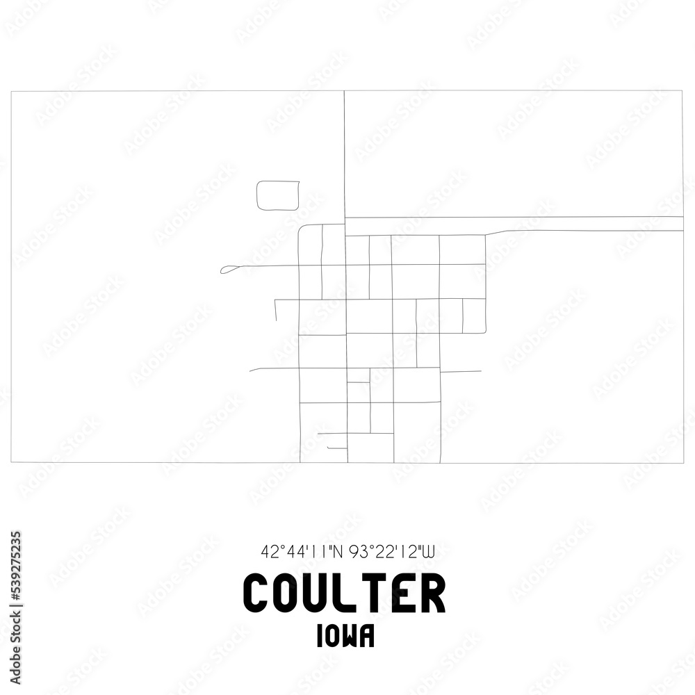 Coulter Iowa. US street map with black and white lines. Coulter Iowa. US street map with black and white lines.