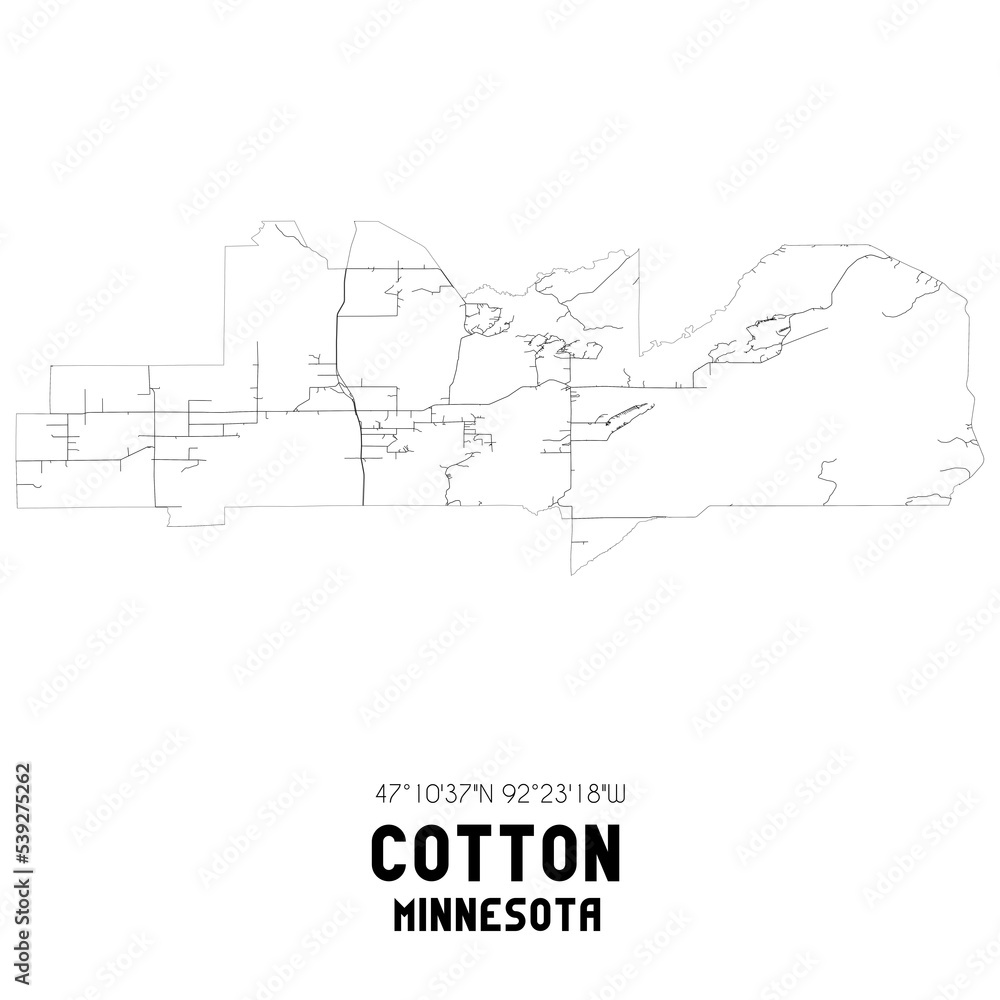 Cotton Minnesota. US street map with black and white lines. Stock