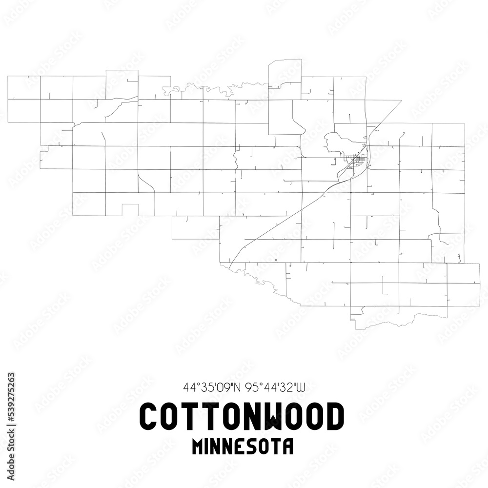 Cottonwood Minnesota. US street map with black and white lines.