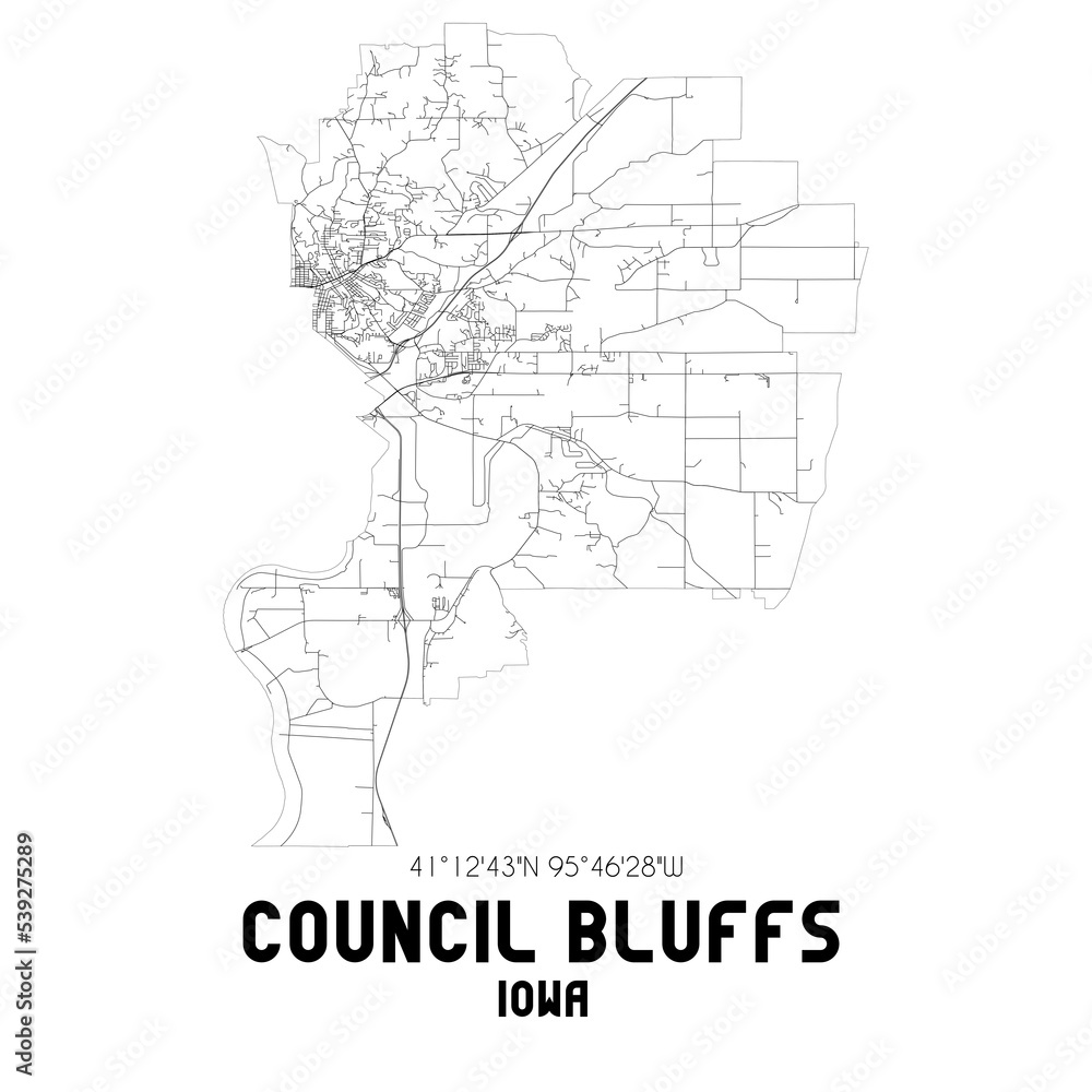 Council Bluffs Iowa. US street map with black and white lines. Council Bluffs Iowa. US street map with black and white lines.