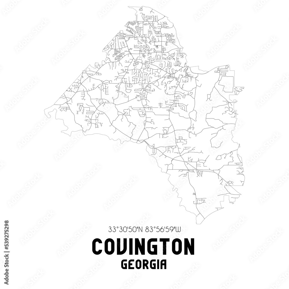 Covington Georgia. US street map with black and white lines.