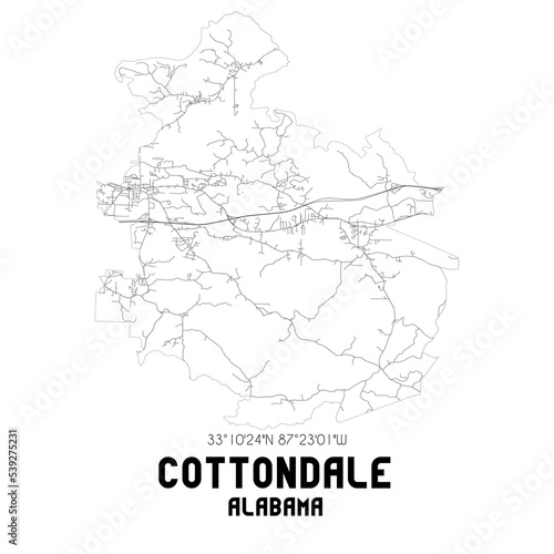Cottondale Alabama. US street map with black and white lines.