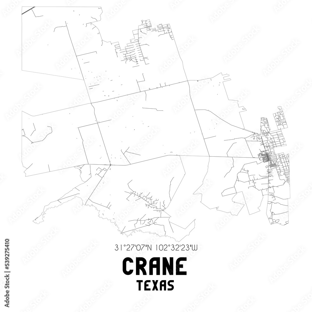 Crane Texas. US street map with black and white lines.