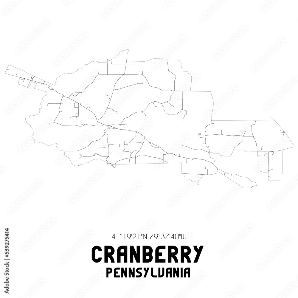 Cranberry Pennsylvania. US street map with black and white lines.
