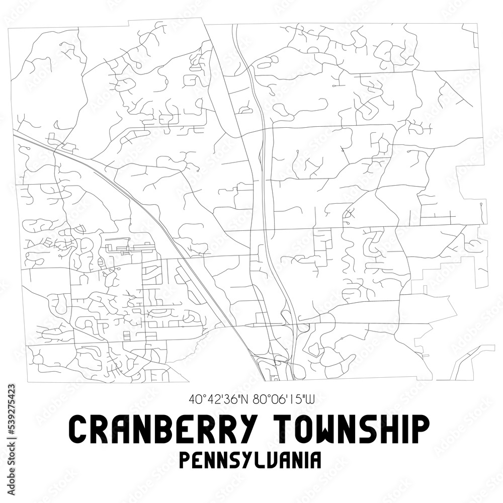 Cranberry Township Pennsylvania. US street map with black and white lines.