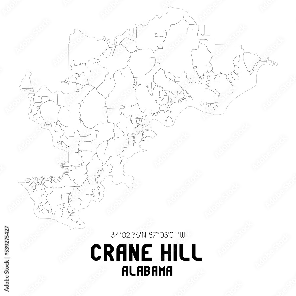 Crane Hill Alabama. US street map with black and white lines.