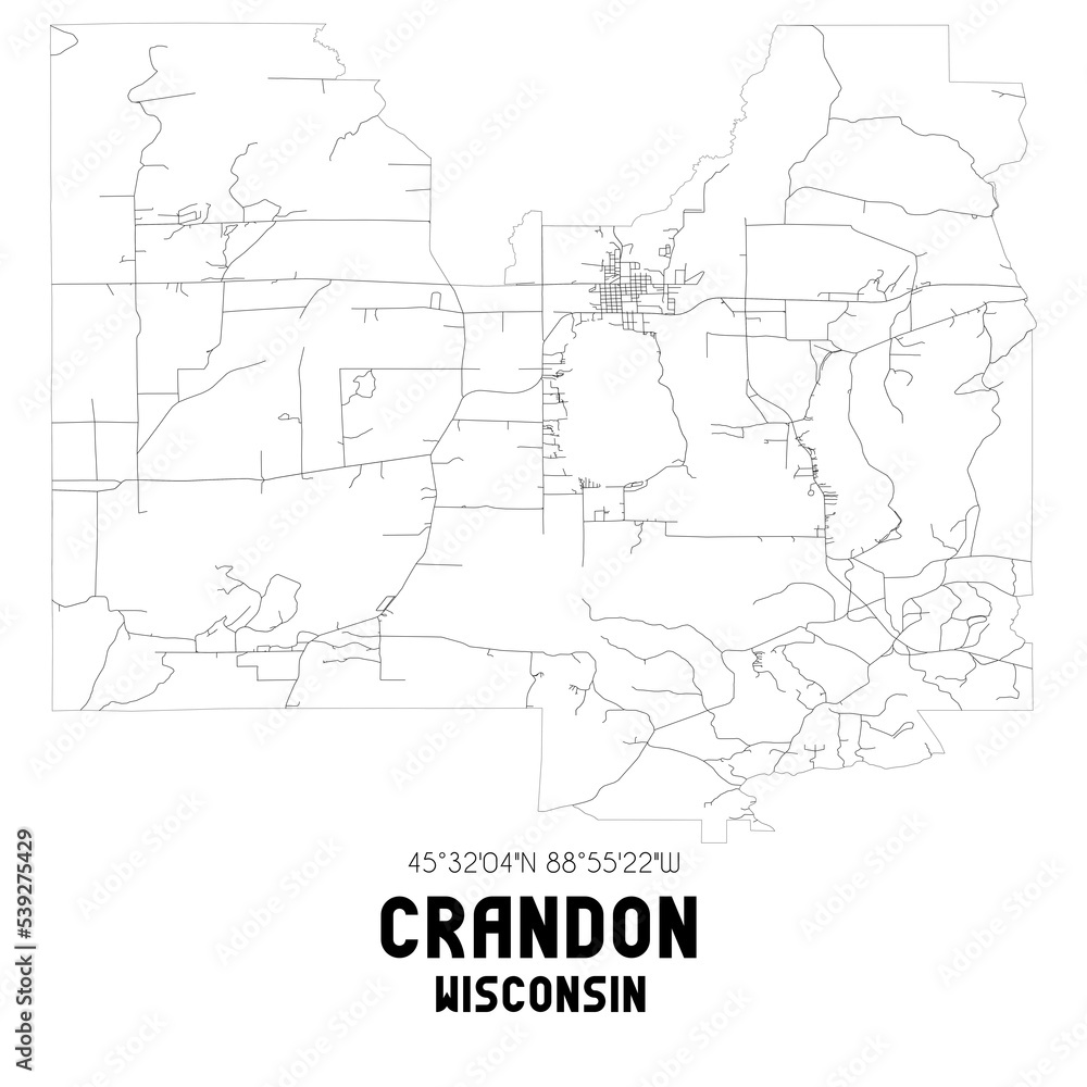 Crandon Wisconsin. US street map with black and white lines. Crandon Wisconsin. US street map with black and white lines.