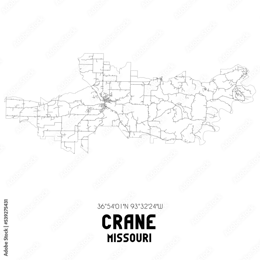 Crane Missouri. US street map with black and white lines. Crane Missouri. US street map with black and white lines.