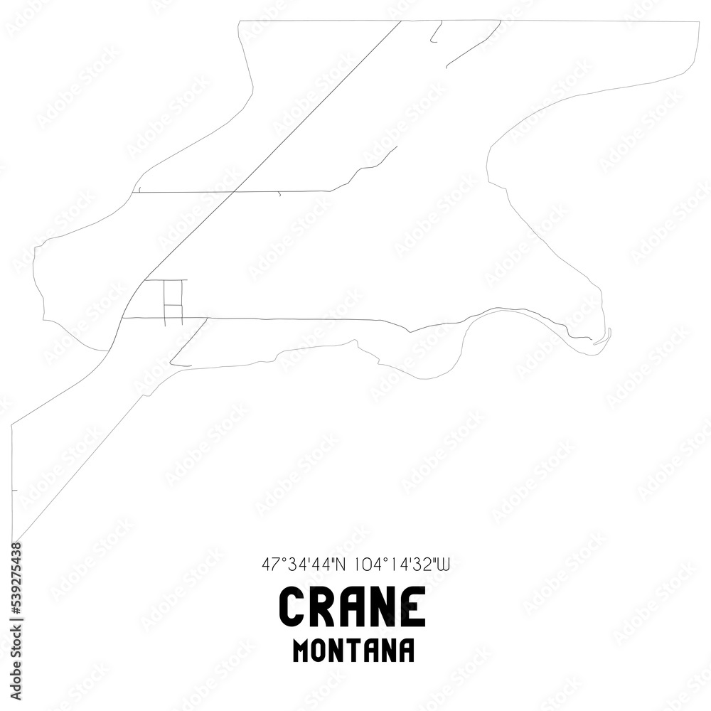 Crane Montana. US street map with black and white lines. Crane Montana. US street map with black and white lines.