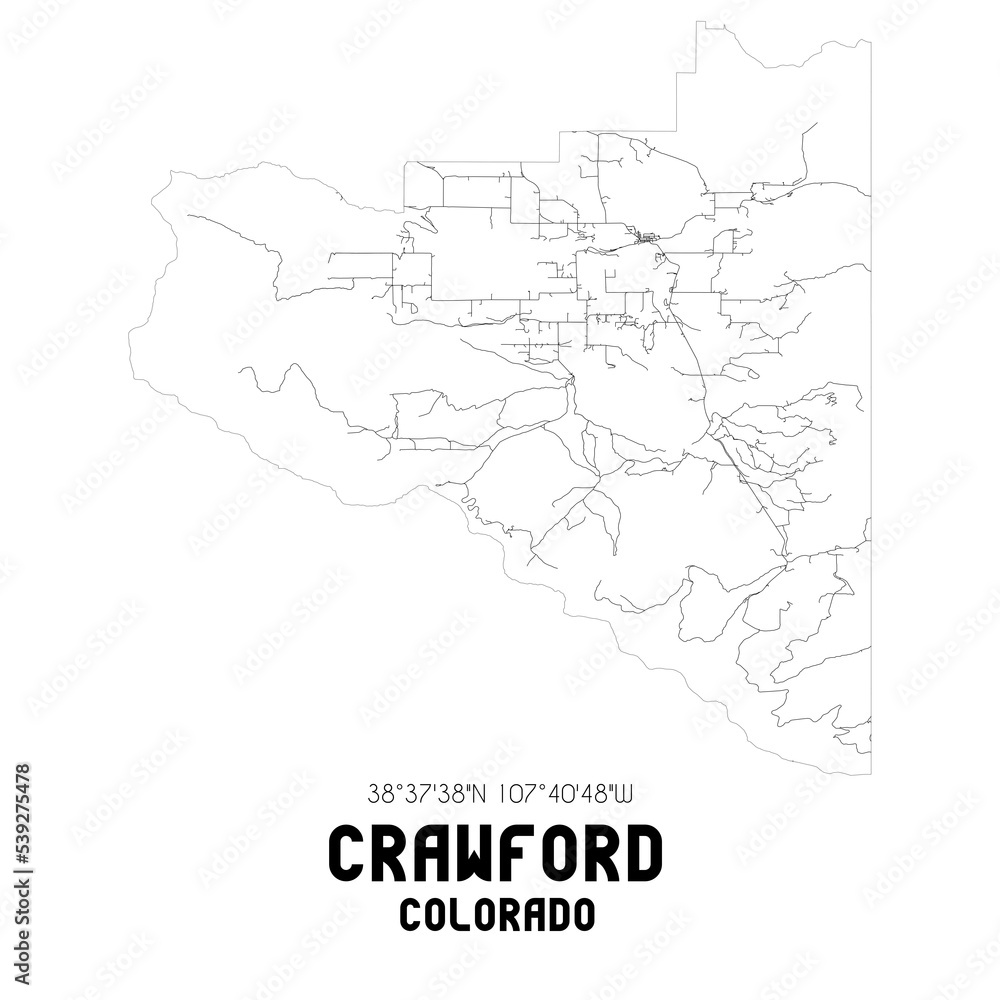 Crawford Colorado. US street map with black and white lines.