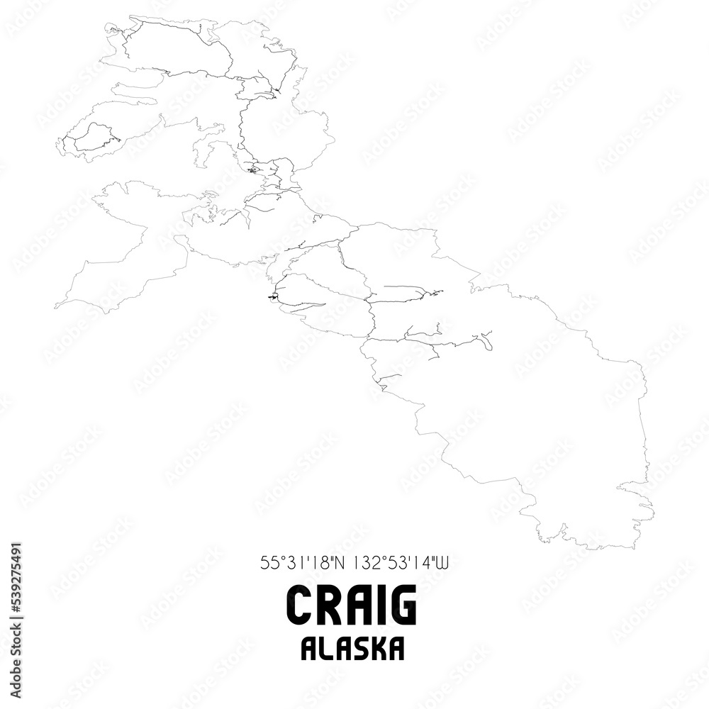 Craig Alaska. US street map with black and white lines.