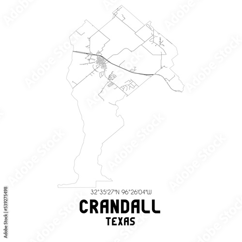Crandall Texas. US street map with black and white lines.
