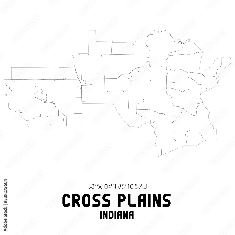 Cross Plains Indiana. US street map with black and white lines.
