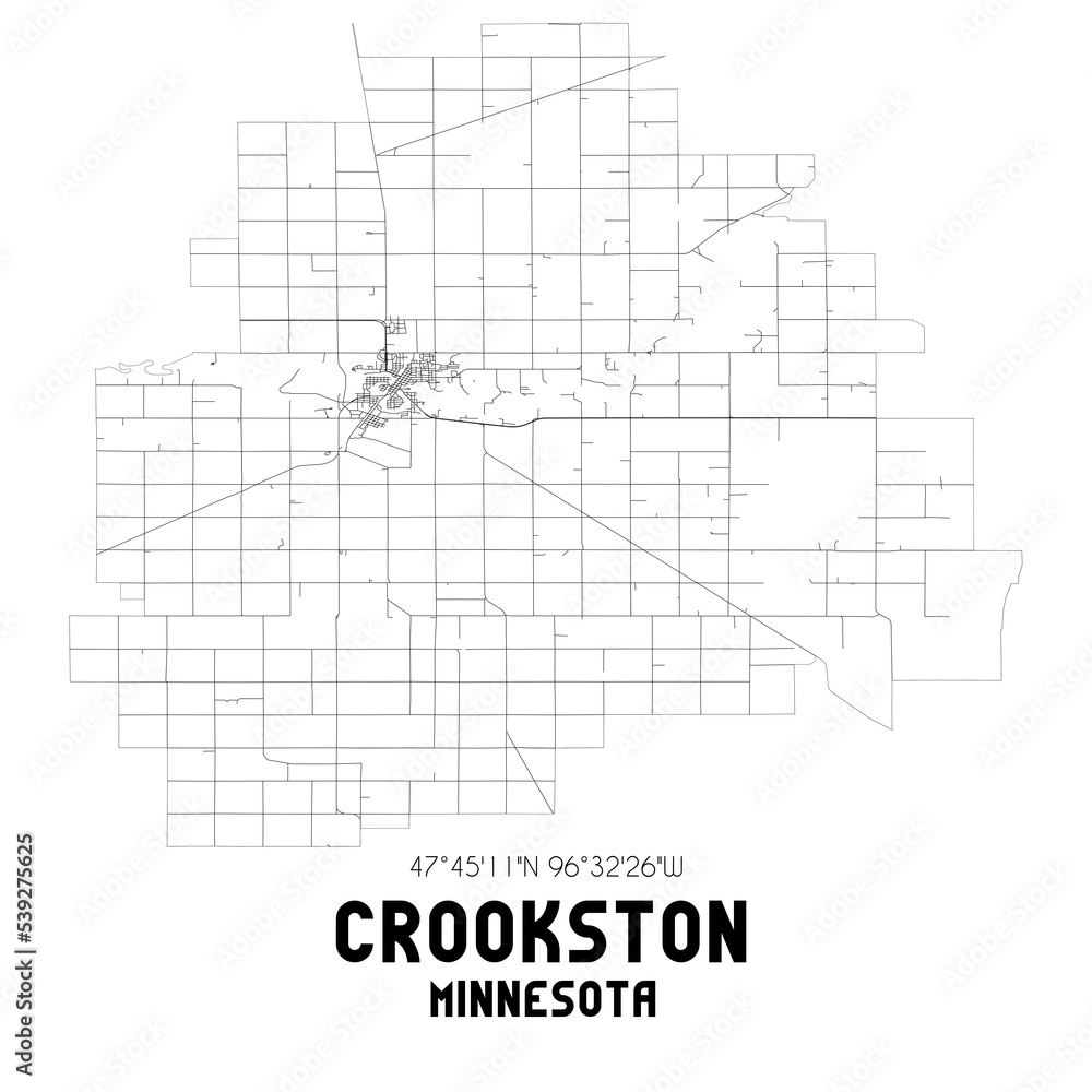 Crookston Minnesota. US street map with black and white lines. Crookston Minnesota. US street map with black and white lines.