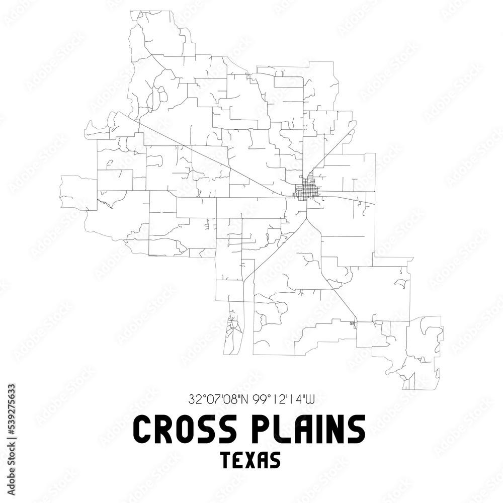 Cross Plains Texas. US street map with black and white lines. Stock