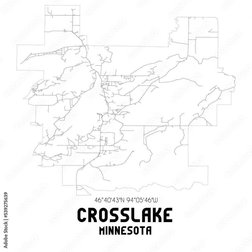 Crosslake Minnesota. US street map with black and white lines.