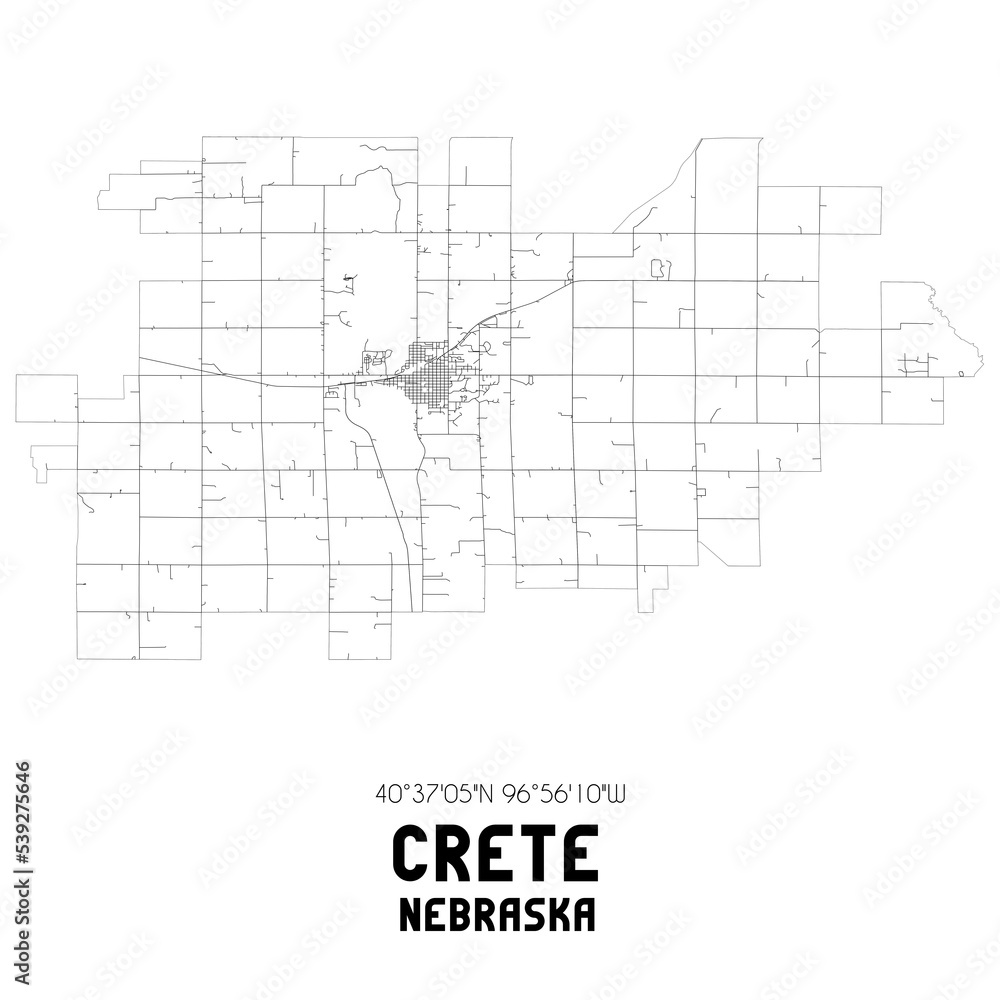 Crete Nebraska. US street map with black and white lines. Crete Nebraska. US street map with black and white lines.
