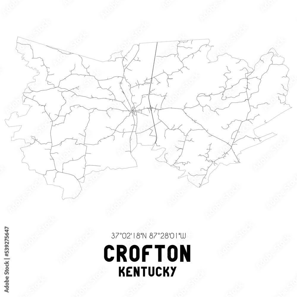 Crofton Kentucky. US street map with black and white lines.