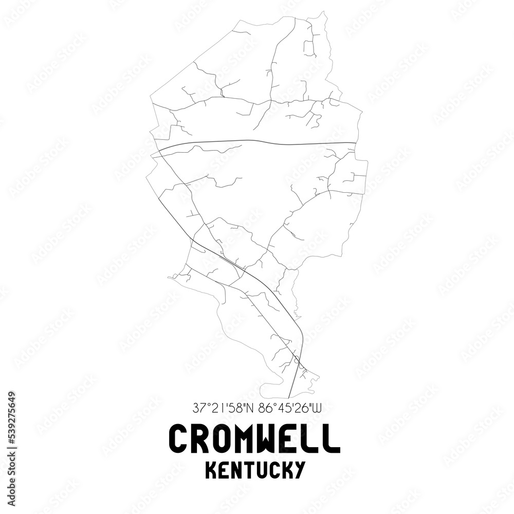 Cromwell Kentucky. US street map with black and white lines. Cromwell Kentucky. US street map with black and white lines.
