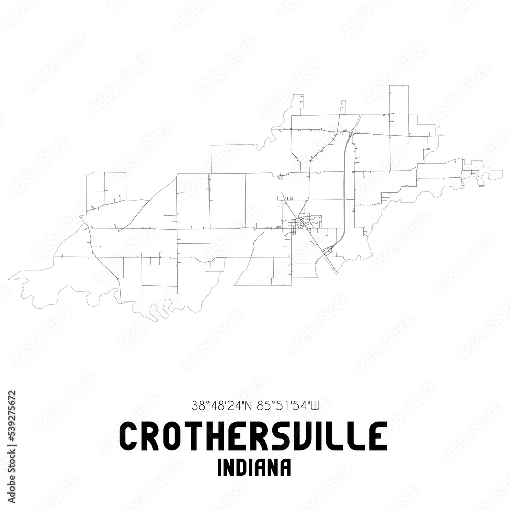 Crothersville Indiana. US street map with black and white lines.