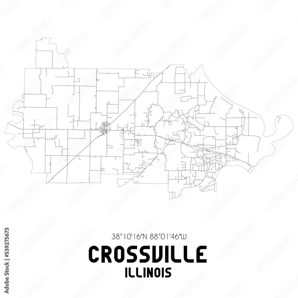 Crossville Illinois. US street map with black and white lines.