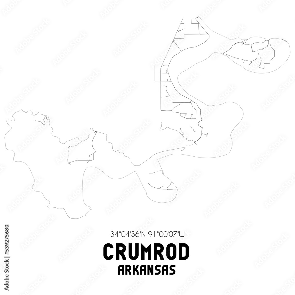 Crumrod Arkansas. US street map with black and white lines.
