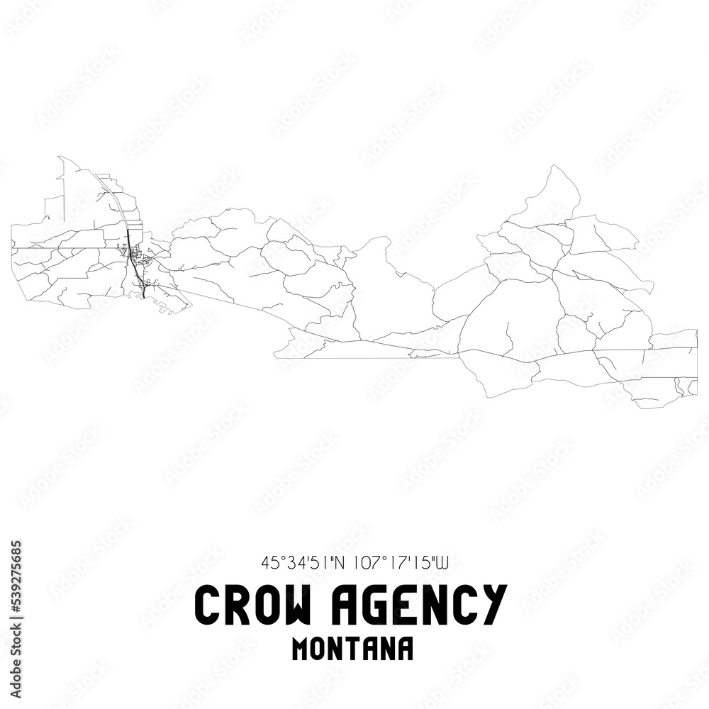 Crow Agency Montana. US street map with black and white lines. Stock ...